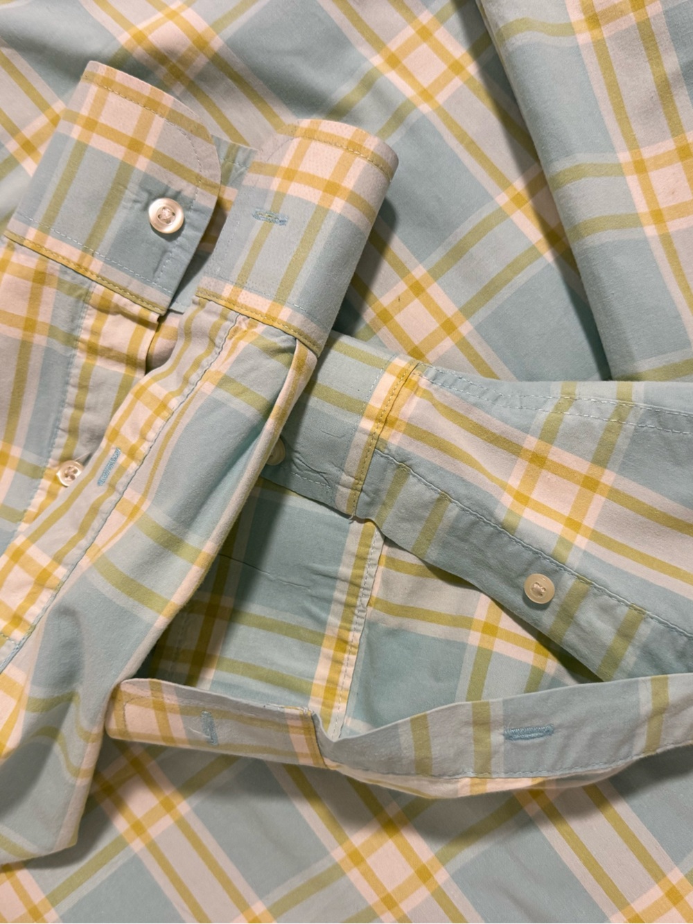 Reed Edward 100% Cotton Light Blue and Yellow Plaid Button-Down Shirt Size L - Picture 7 of 11
